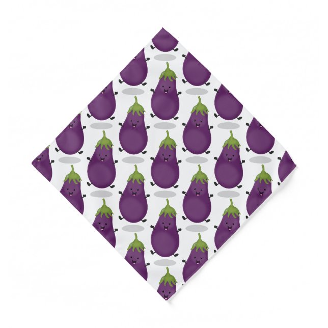 Cute happy eggplant aubergine cartoon illustration bandana (Front)