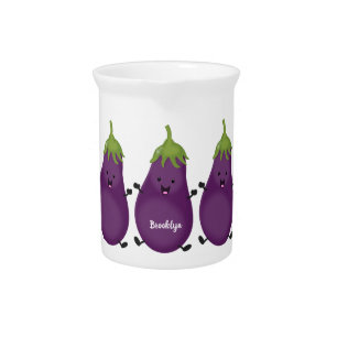 Cute happy eggplant aubergine cartoon illustration beverage pitcher
