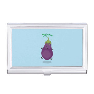 Cute happy eggplant aubergine cartoon illustration business card case