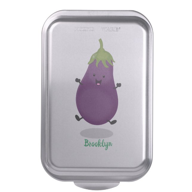Cute happy eggplant aubergine cartoon illustration cake pan (Front Vertical)