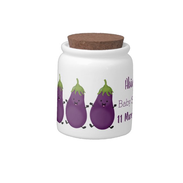Cute happy eggplant aubergine cartoon illustration candy jar (Left)
