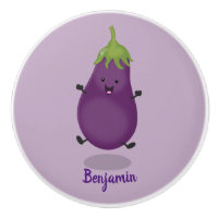 Cute happy eggplant aubergine cartoon illustration