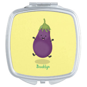 Cute happy eggplant aubergine cartoon illustration compact mirror