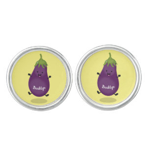 Cute happy eggplant aubergine cartoon illustration cufflinks