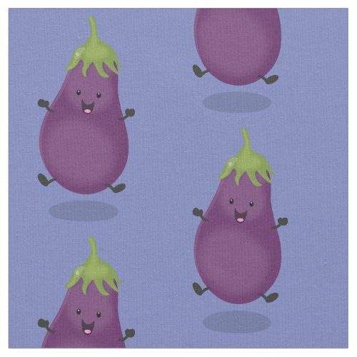Cute happy eggplant aubergine cartoon illustration fabric