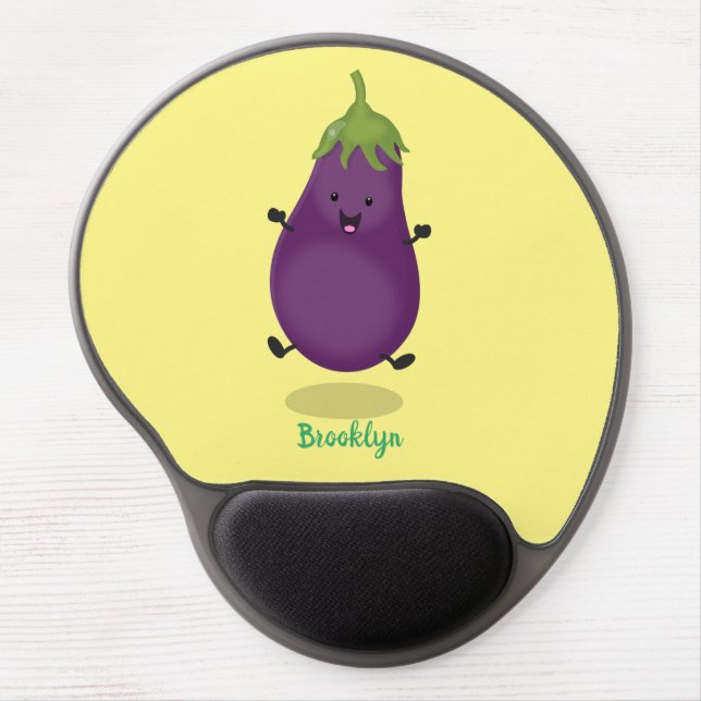 Cute happy eggplant aubergine cartoon illustration gel mouse pad (Front)