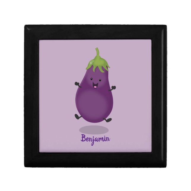 Cute happy eggplant aubergine cartoon illustration gift box (Front)