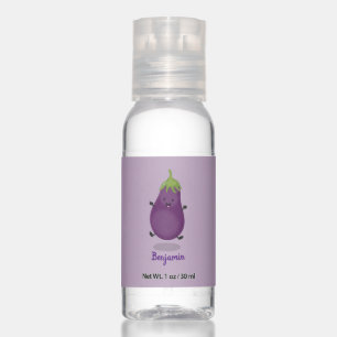 Cute happy eggplant aubergine cartoon illustration hand sanitizer