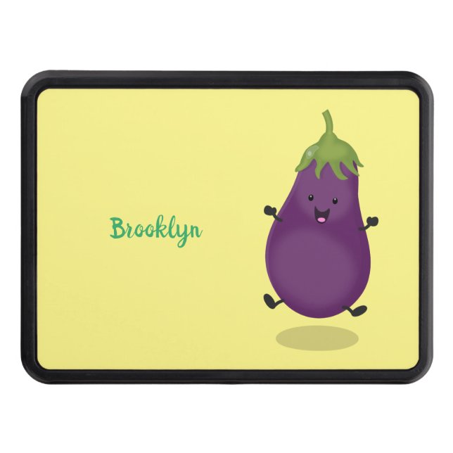 Cute happy eggplant aubergine cartoon illustration hitch cover (Front)