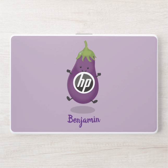 Cute happy eggplant aubergine cartoon illustration HP laptop skin (Front)