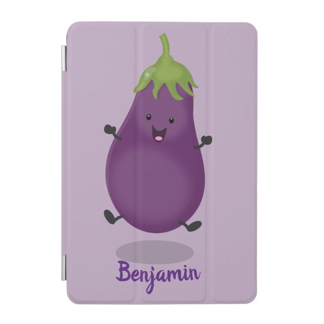 Cute happy eggplant aubergine cartoon illustration iPad mini cover (Front)