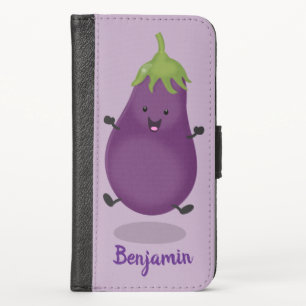 Cute happy eggplant aubergine cartoon illustration iPhone x wallet case