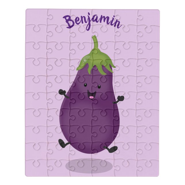 Cute happy eggplant aubergine cartoon illustration jigsaw puzzle (Puzzle Vertical)