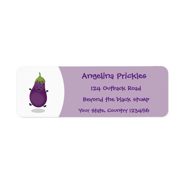 Cute happy eggplant aubergine cartoon illustration label (Front)