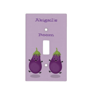 Cute happy eggplant aubergine cartoon illustration light switch cover