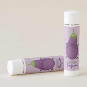 Cute happy eggplant aubergine cartoon illustration lip balm