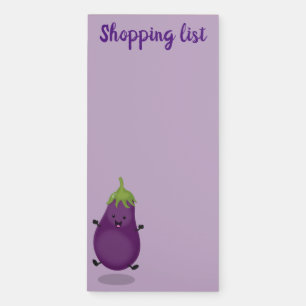 Cute happy eggplant aubergine cartoon illustration magnetic notepad