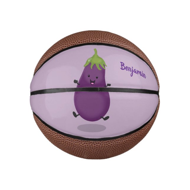 Cute happy eggplant aubergine cartoon illustration mini basketball (Front)