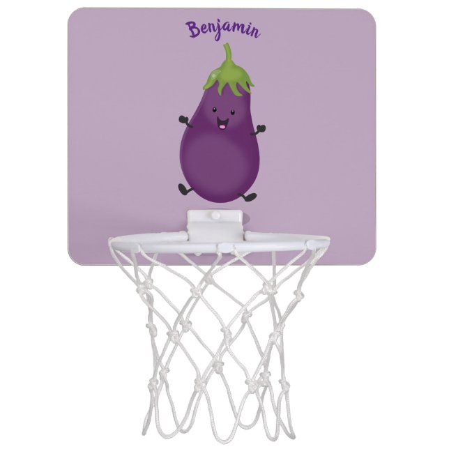 Cute happy eggplant aubergine cartoon illustration mini basketball hoop (Front)