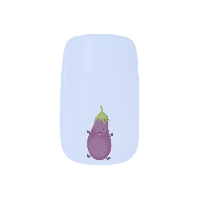 Cute happy eggplant aubergine cartoon illustration minx nail art (Left Thumb)