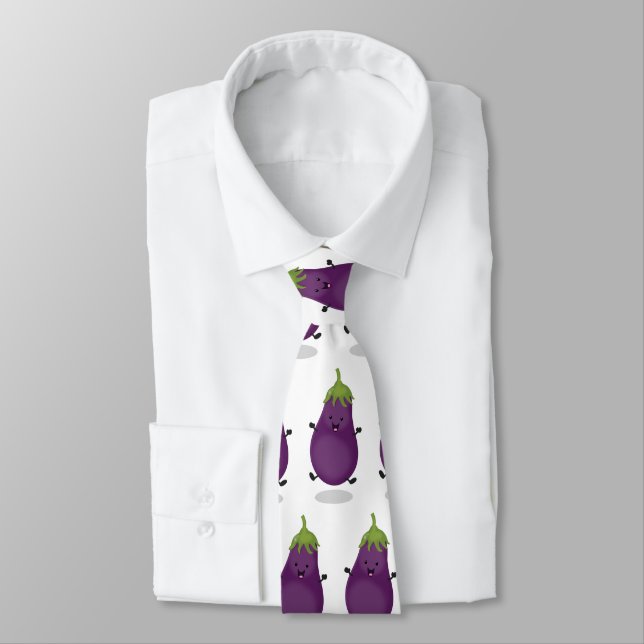 Cute happy eggplant aubergine cartoon illustration neck tie (Tied)