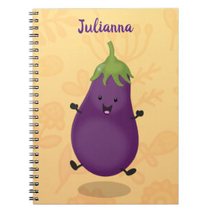 Cute happy eggplant aubergine cartoon illustration notebook