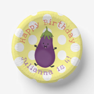 Cute happy eggplant aubergine cartoon illustration paper bowls