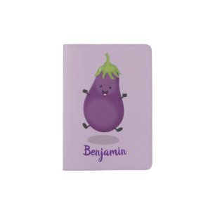 Cute happy eggplant aubergine cartoon illustration passport holder