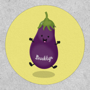 Cute happy eggplant aubergine cartoon illustration patch