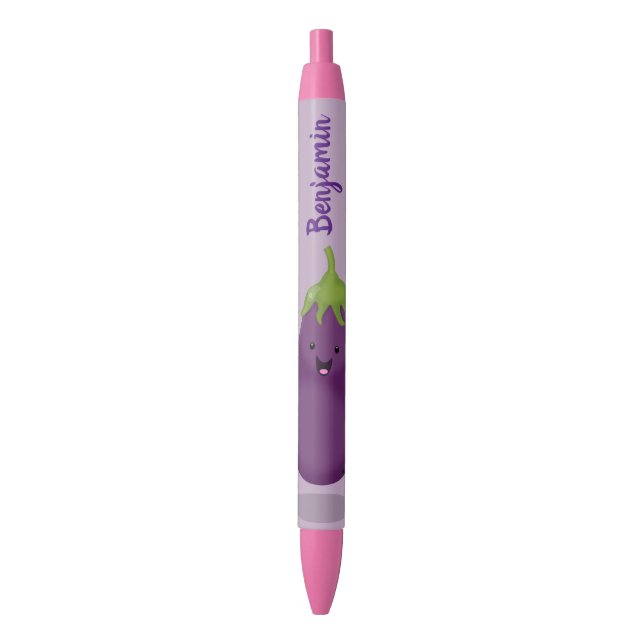 Cute happy eggplant aubergine cartoon illustration pen (Front Vertical)