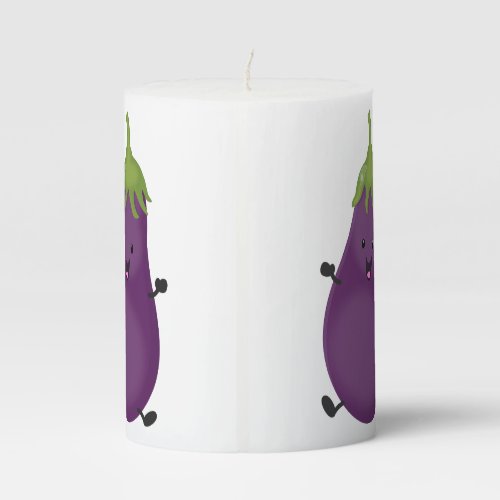 Cute happy eggplant aubergine cartoon illustration pillar candle