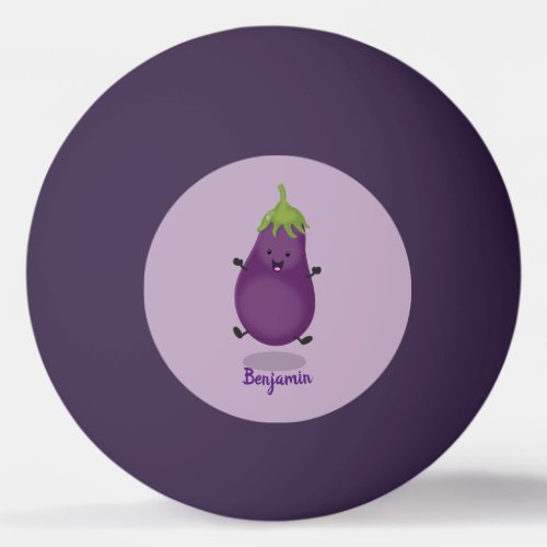 Cute happy eggplant aubergine cartoon illustration ping pong ball