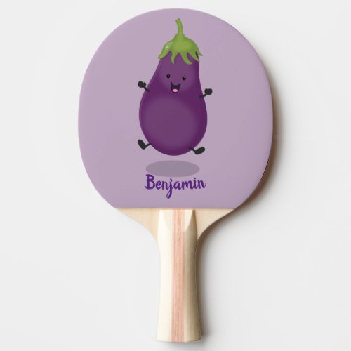 Cute happy eggplant aubergine cartoon illustration ping pong paddle