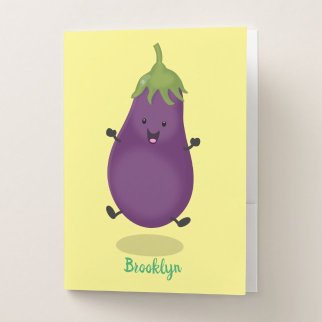 Cute happy eggplant aubergine cartoon illustration pocket folder (Front)