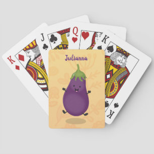 Cute happy eggplant aubergine cartoon illustration poker cards