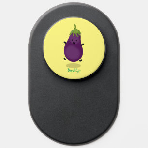 Cute happy eggplant aubergine cartoon illustration PopSocket