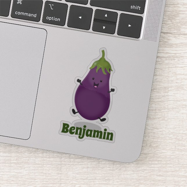 Cute happy eggplant aubergine cartoon illustration sticker (Detail)