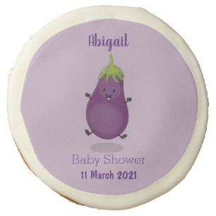 Cute happy eggplant aubergine cartoon illustration sugar cookie