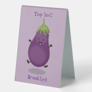 Cute happy eggplant aubergine cartoon illustration table tent