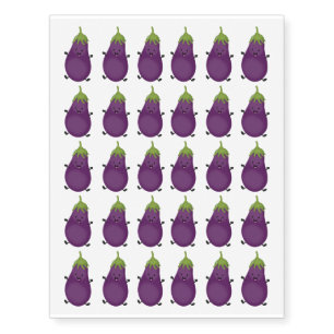 Cute happy eggplant aubergine cartoon illustration temporary tattoos