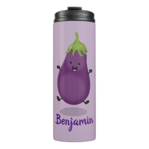 Cute happy eggplant aubergine cartoon illustration thermal tumbler