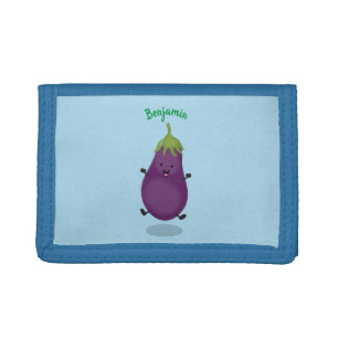 Cute happy eggplant aubergine cartoon illustration tri-fold wallet