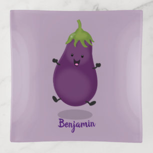 Cute happy eggplant aubergine cartoon illustration trinket tray