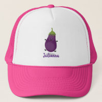 Cute happy eggplant aubergine cartoon illustration
