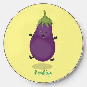 Cute happy eggplant aubergine cartoon illustration wireless charger