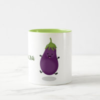 Cute happy eggplant cartoon illustration Two-Tone coffee mug