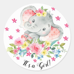 Cute Happy Elephant It' a Girl Favor Sticker
