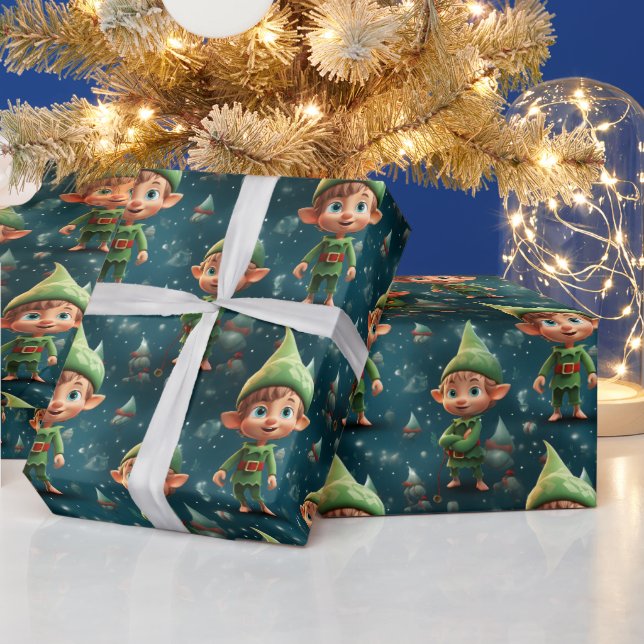Cute Happy Elf Christmas Pattern Wrapping Paper (Holidays)