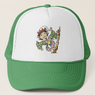 Cute Happy Elf Dancing, Retro Christmas Cartoon Trucker Hat