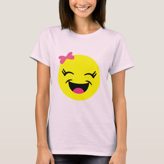 Cute & Happy Emoji Girl T-Shirt (Front)
